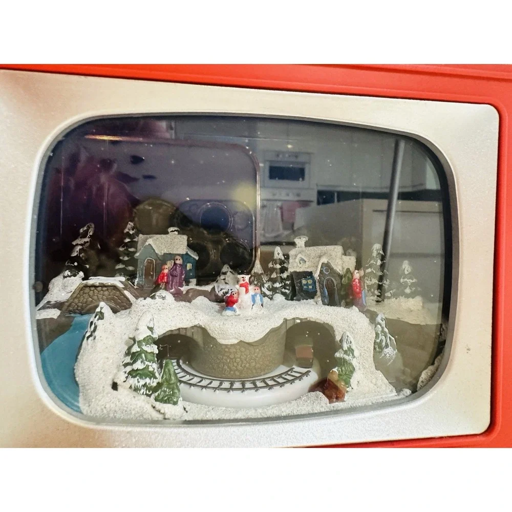 Vintage Christmas Decor Red  TV Music Box with Animated
